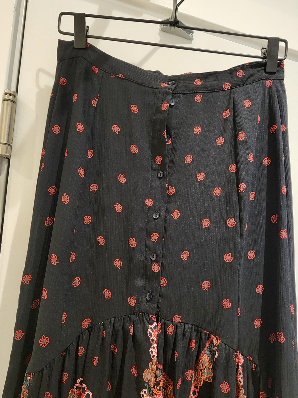 Black Floral-Print Button Front Women’s Skirt Desigual Spanish/Flamenco Style